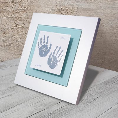 Enamel Baby handprint frame aqua square
