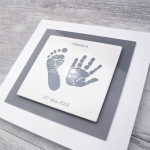 Enamel Baby hand and foot print frame grey square