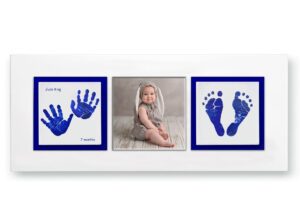 Enamel baby keepsake frame handprints, footprints & baby photo blue