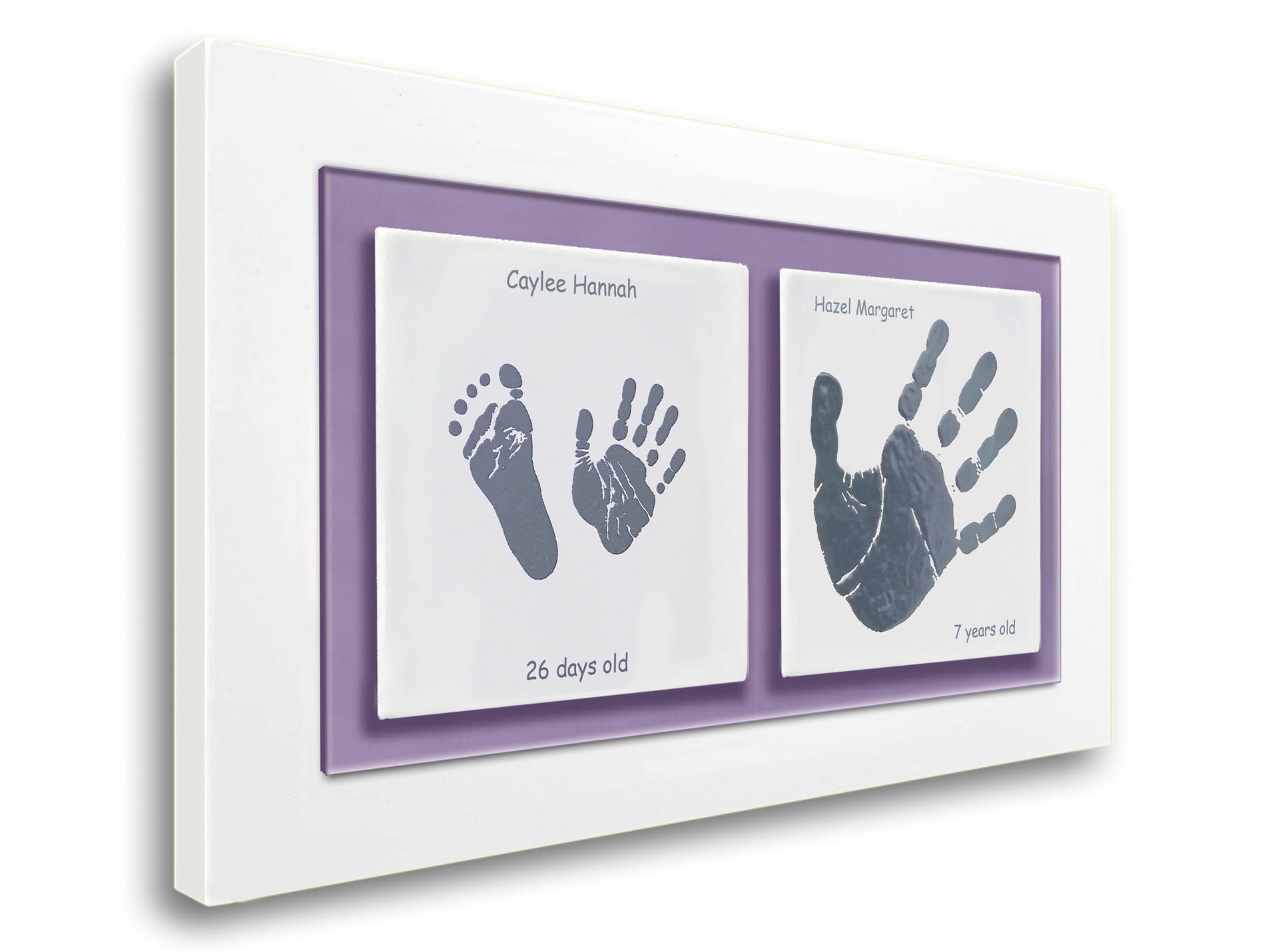Siblings Baby keepsake frame handprints & footprints pruple