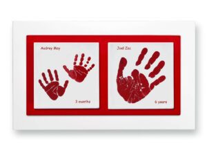 Siblings Baby keepsake frame handprints & footprints red