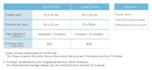 Baby Keepsake Frame size guide