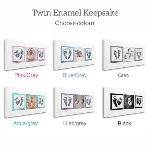 Twin Enamel baby keepsake frame handprints, footprints & baby photo