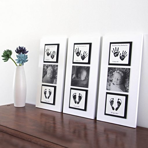 Enamel baby keepsake frame handprints, footprints & baby photo