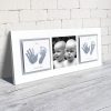 Twins Enamel baby keepsake frame handprints, footprints & baby photo