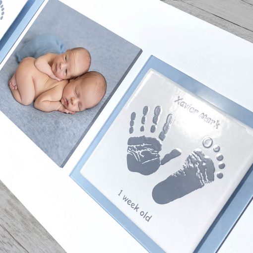 Twin Enamel baby keepsake frame handprints, footprints & baby photo
