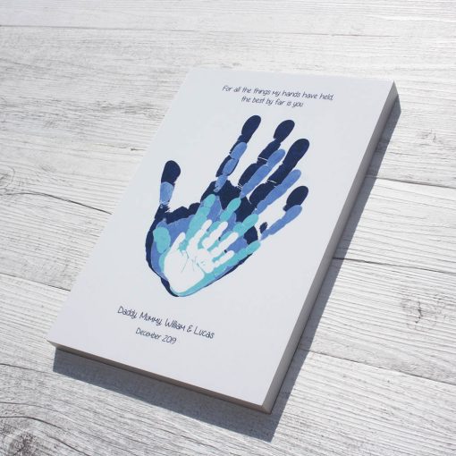family prints keepsake hands blue block
