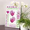 Baby name frame block mount print large green and pink