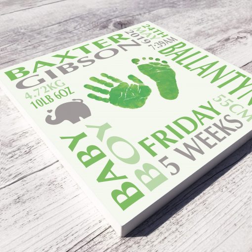 Baby name frame block mount print green