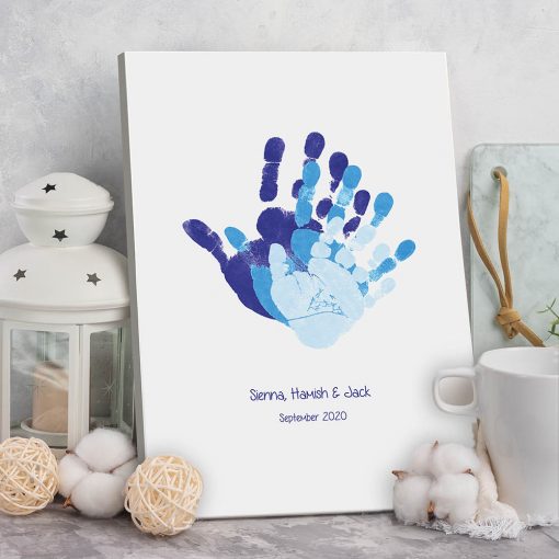 family prints keepsake hands blue block