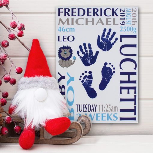 Baby name frame block mount print large blue