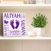 Baby name frame block mount print purple