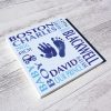 Baby name frame block mount print blue