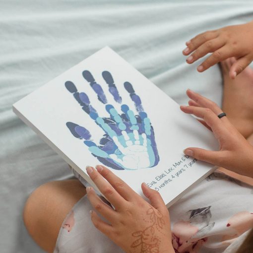 family prints keepsake hands blue block
