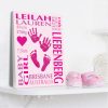 Baby name frame block mount print large pink