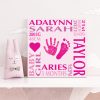 Baby name frame block mount print pink