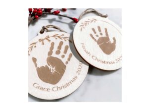 Wooden personalised christmas decoration baby's first christmas