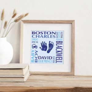 Baby name frame with birth details