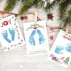 Christmas hand & footprint art - mistletoes, baby's first Christmas inkless print kit